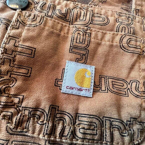 Carhartt Baby Overalls 18M Brown Allover Logo Print Durable All Cotton - Picture 6 of 11